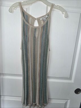 White House Black Market Beige & Teal Metallic Stripe Tank